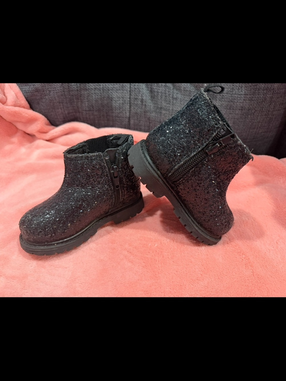 Kids Black Glitter Ankle Boots